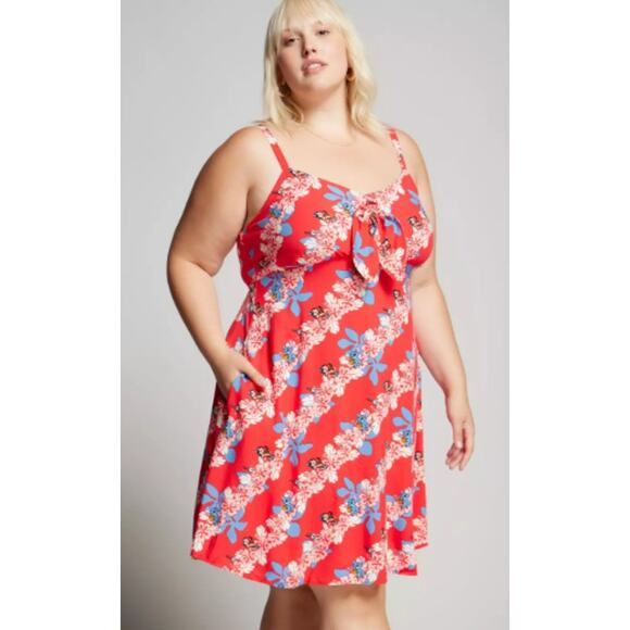Disney Lilo & Stitch Box Lunch Hibiscus Plus Size Tie-Front Dress Women Sz 5X - Picture 1 of 13